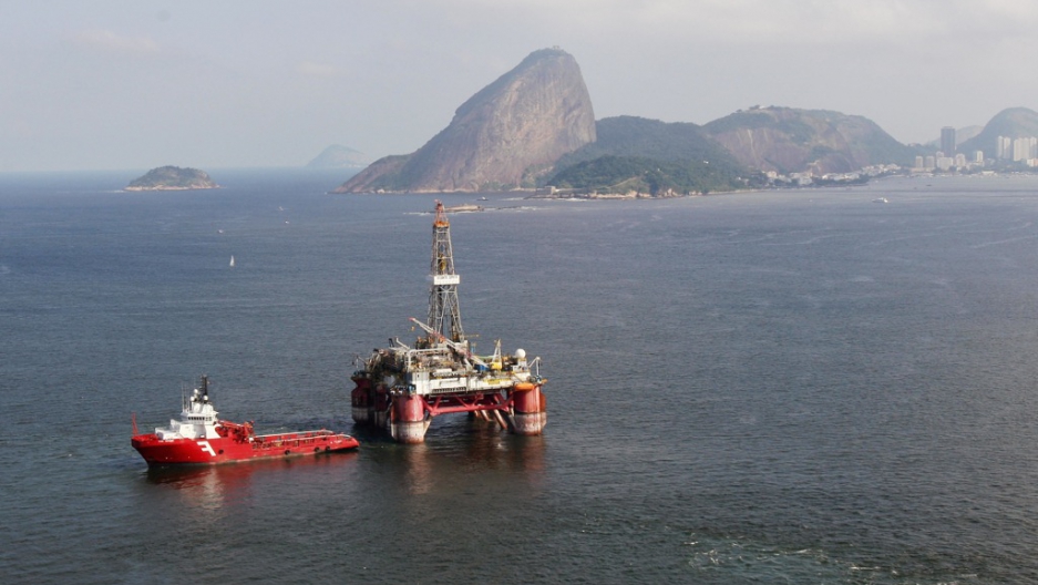 Brazil's top commodities: One of the offshore oil drills in Guanabara Bay, near Rio de Janeiro