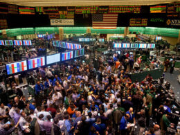 Trading futures in the pit.